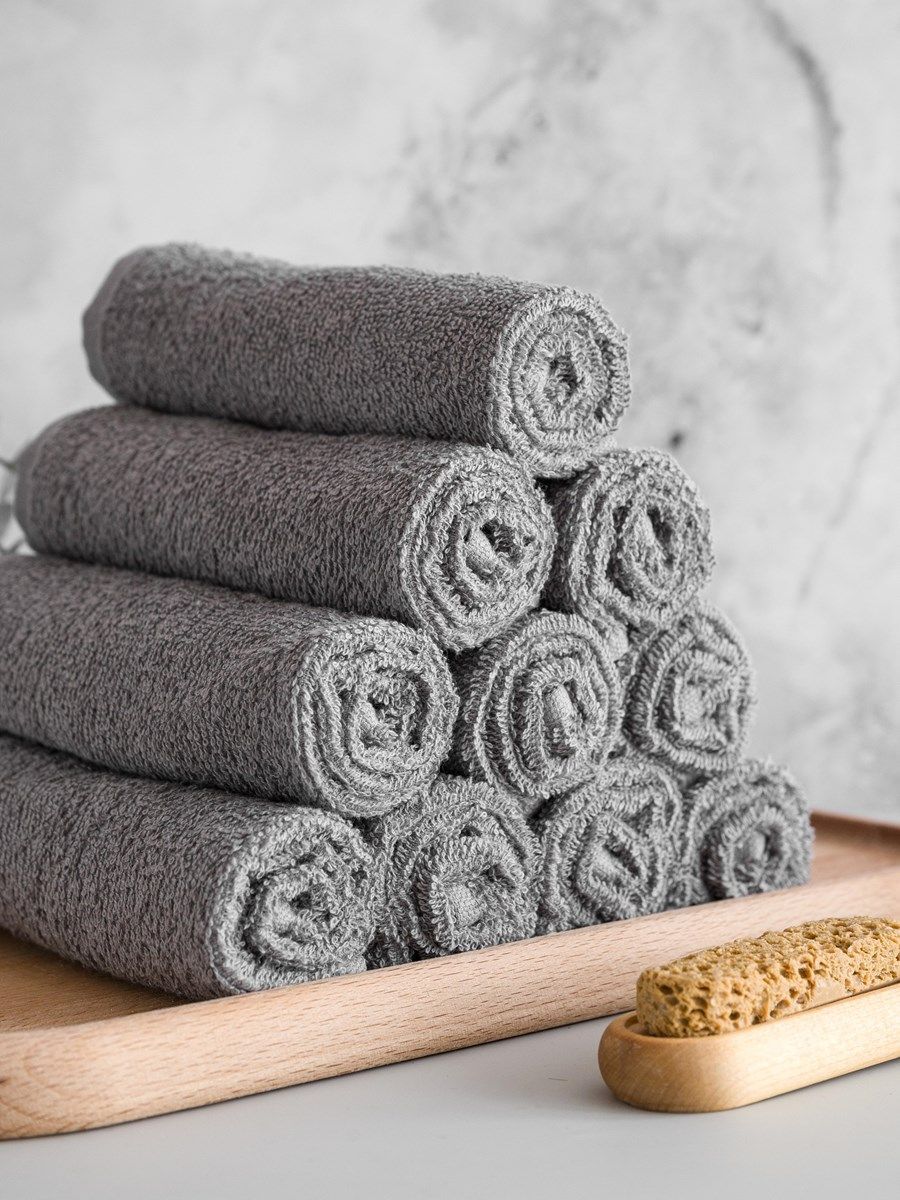 снимок Набор махровых салфеток 10 шт ( 30*30 ) с петелькой, темно-серый  от магазина BIO-TEXTILES ОПТ