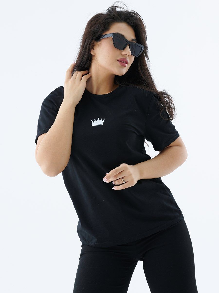 снимок Футболка женская черная с логотипом Корона от магазина BIO-TEXTILES ОПТ