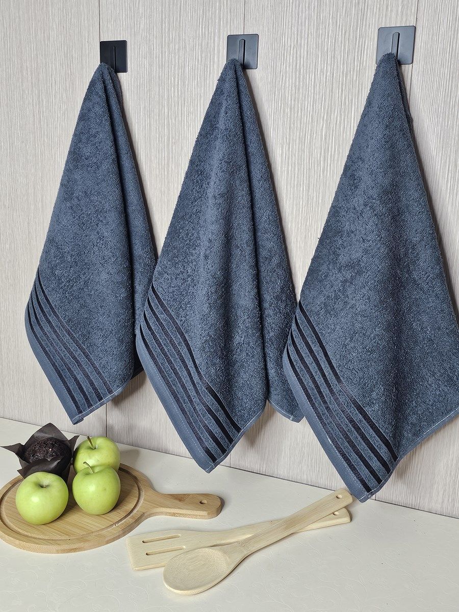 снимок Набор махровых полотенец 3 шт (40*70) темно-серый, полоса от магазина BIO-TEXTILES ОПТ