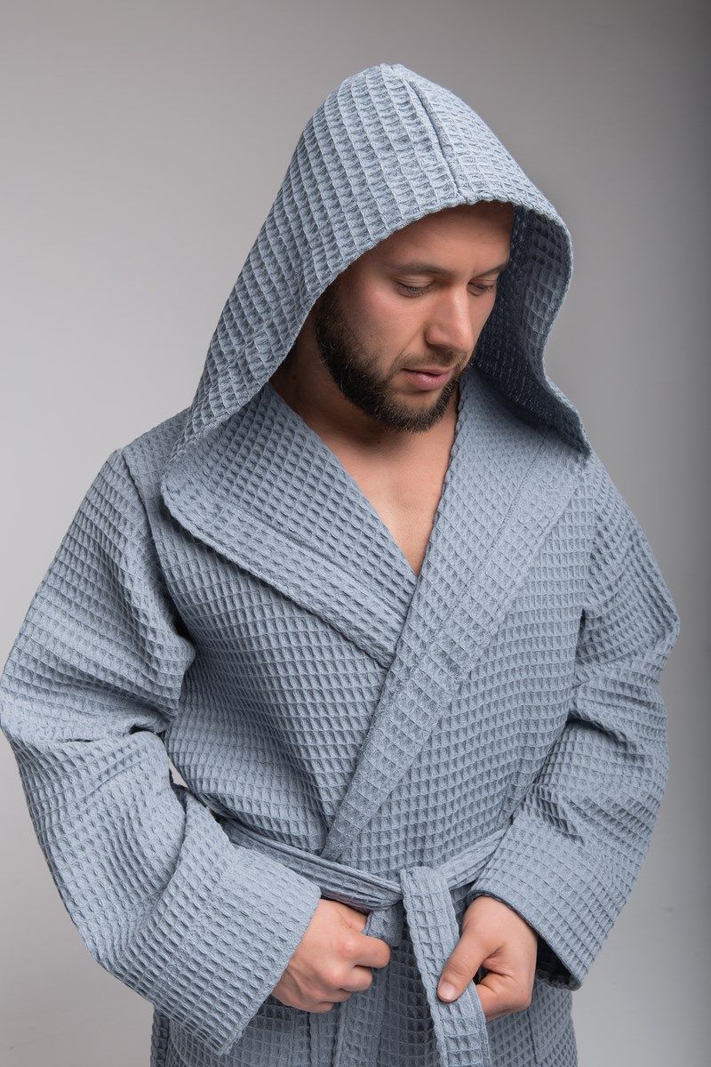 снимок Халат вафельный PandaHug Оrlando серый с капюшоном от магазина BIO-TEXTILES ОПТ