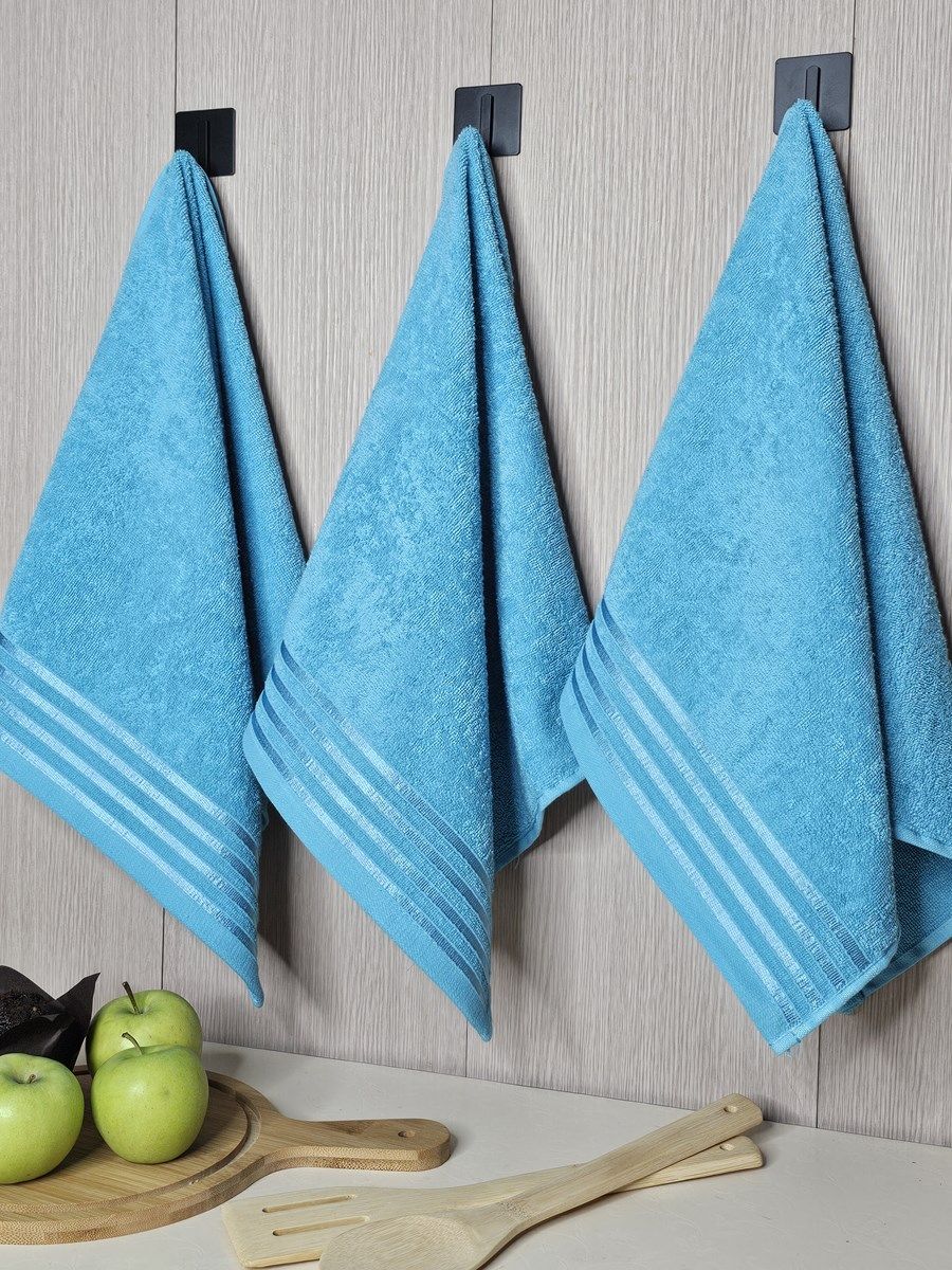 снимок Набор махровых полотенец 3 шт (40*70) синий, полоса от магазина BIO-TEXTILES ОПТ