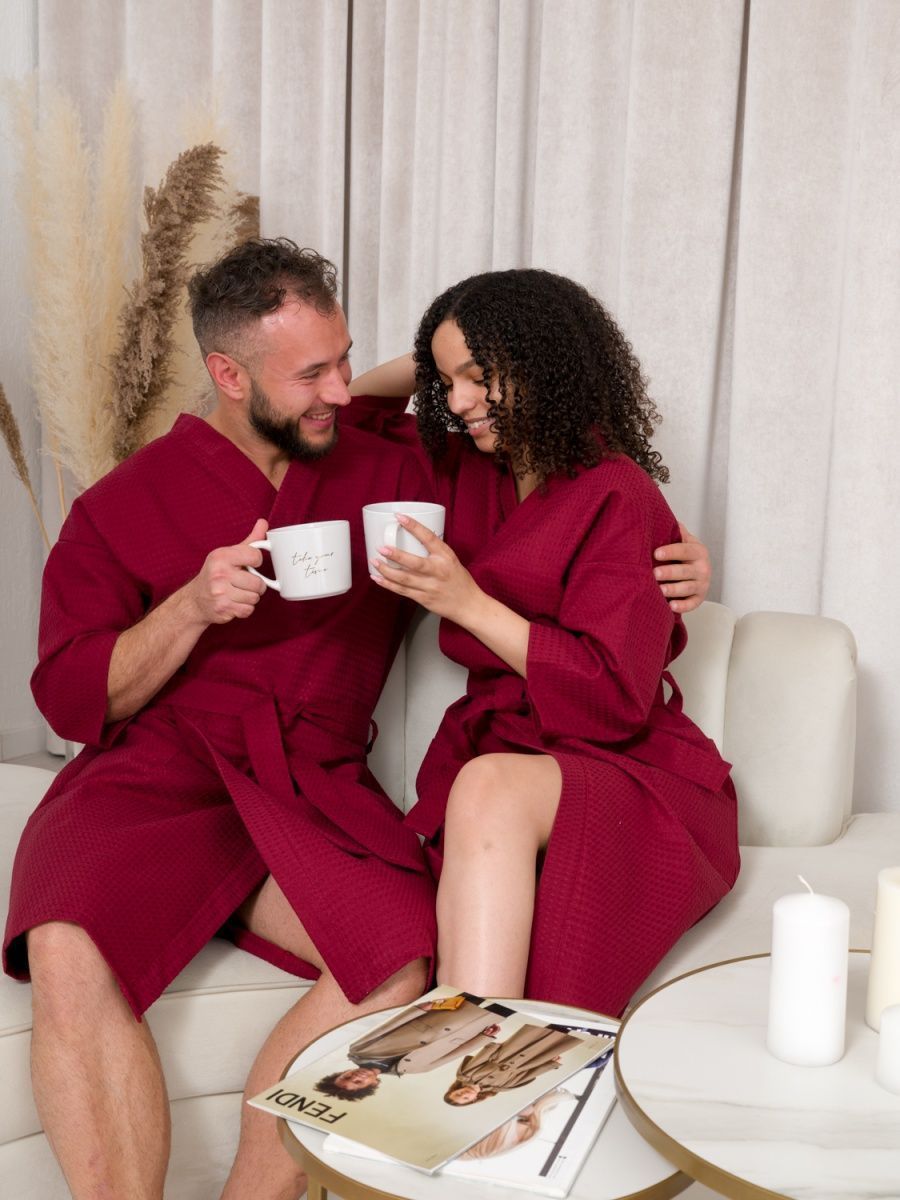 снимок Халат вафельный бордовый от магазина BIO-TEXTILES ОПТ