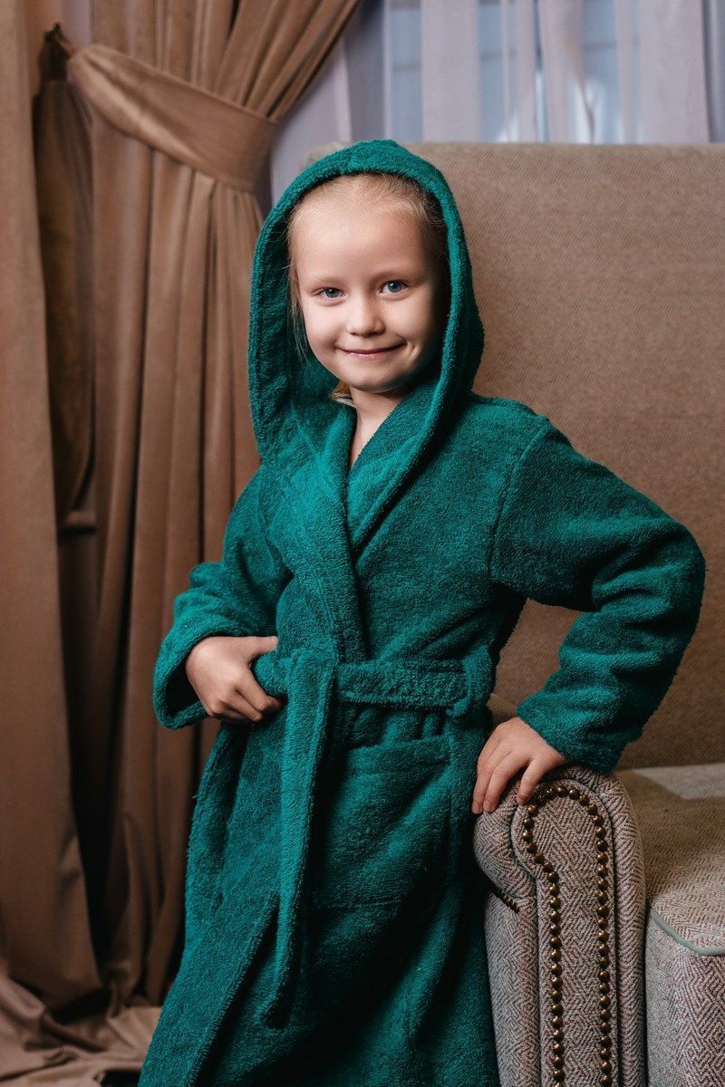 снимок Халат махровый детский с капюшоном изумруд от магазина BIO-TEXTILES ОПТ