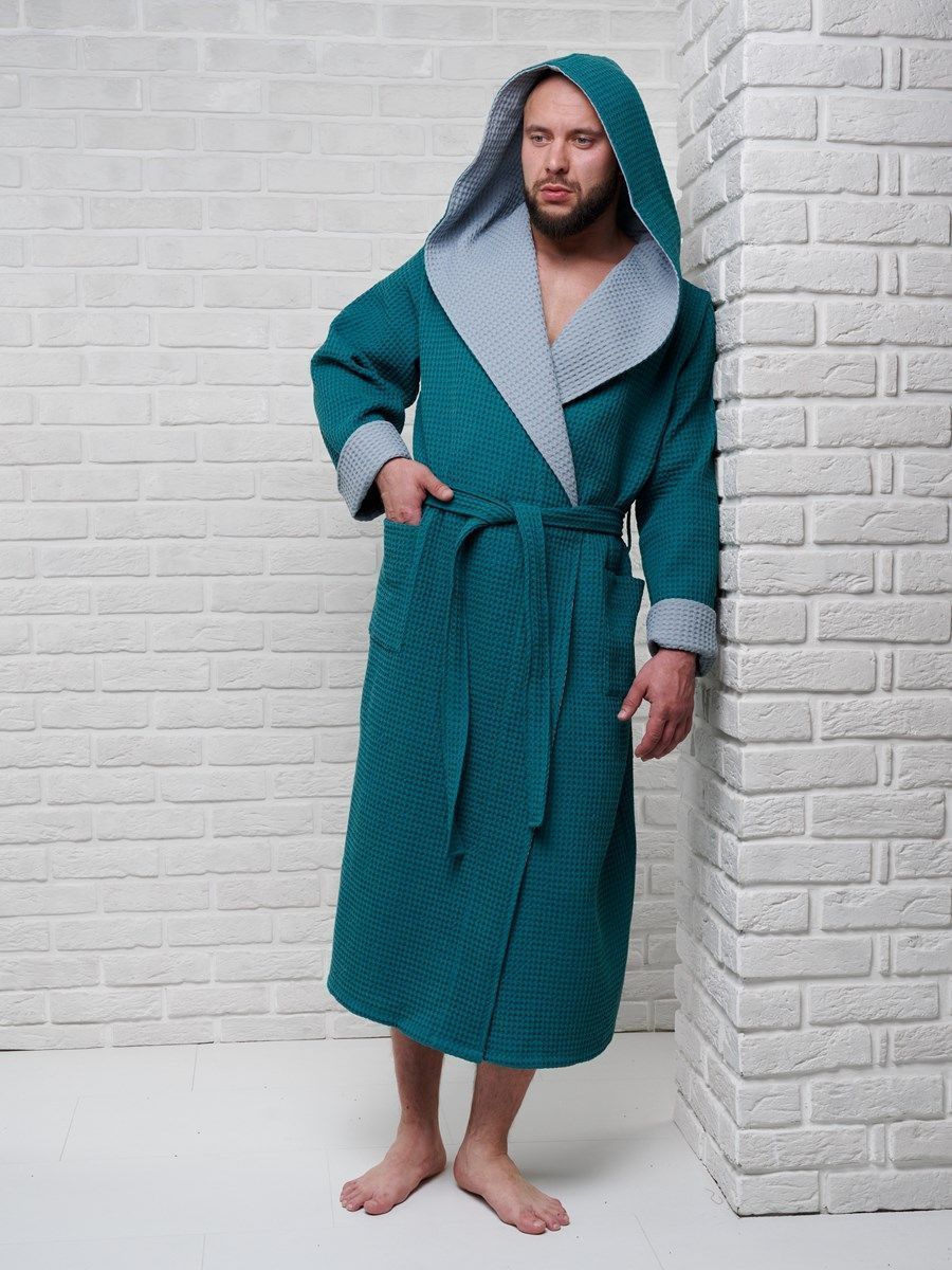 снимок Халат вафельный с капюшоном, два цвета, малахит от магазина BIO-TEXTILES ОПТ