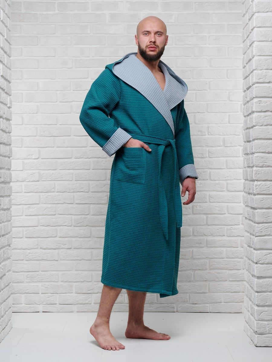 снимок Халат вафельный с капюшоном, два цвета, малахит от магазина BIO-TEXTILES ОПТ