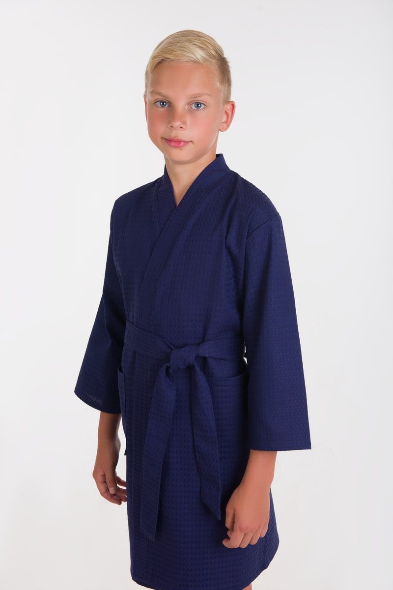снимок Халат вафельный детский темно-синий от магазина BIO-TEXTILES ОПТ