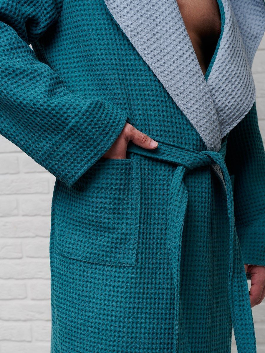 снимок Халат вафельный с капюшоном, два цвета, малахит от магазина BIO-TEXTILES ОПТ