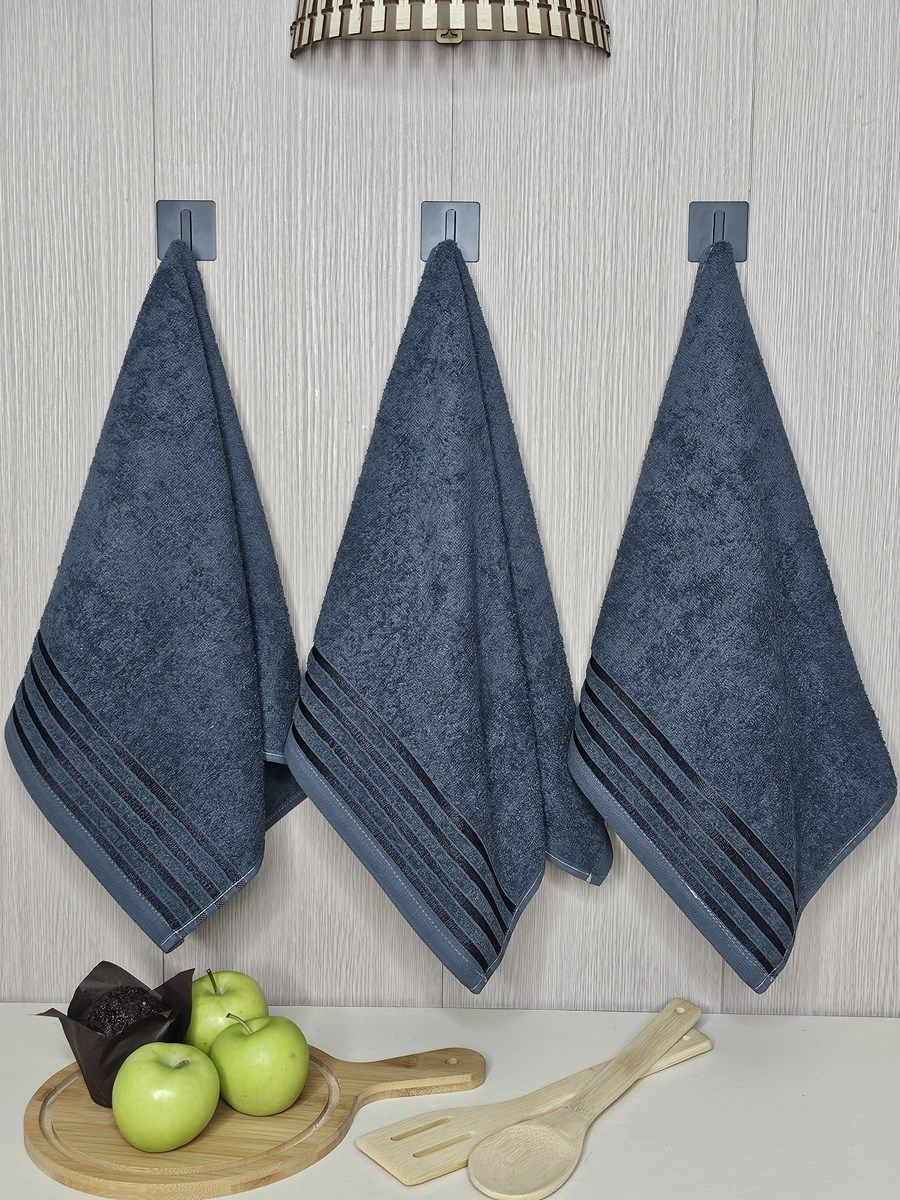 снимок Набор махровых полотенец 3 шт (40*70) темно-серый, полоса от магазина BIO-TEXTILES ОПТ